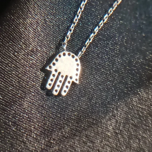 Sterling Silver 925 Hamsa Necklace with Blue Accent. - Picture 5 of 5